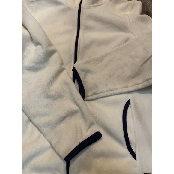 L.L. Bean Womans L Pet Cream Full Zip Fleece with Blue Trim Pockets Item 502660 - Picture 3 of 6